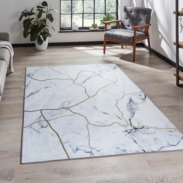 Force K7281 Abstract Marble Rugs in Ivory Gold